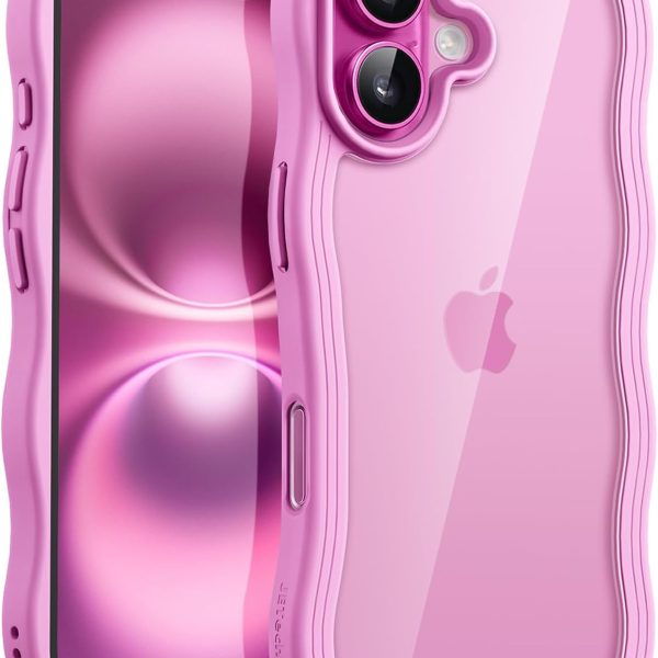 JETech Wavy Case for iPhone 16 Plus, Pink