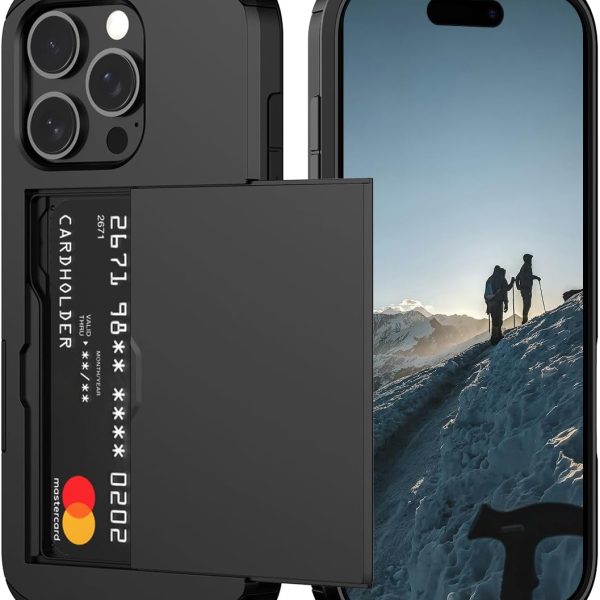 Nvollnoe for iPhone 16 Pro Case with Card Holder Black