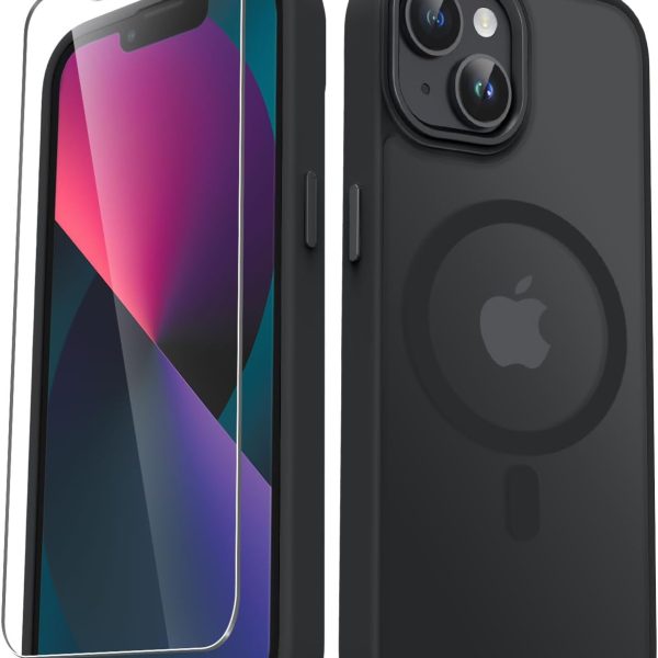 YENAPOON for iPhone 14 Case, iPhone 13 Case, Matte Magnetic Case, Black