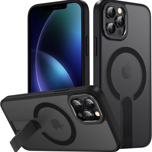 for iPhone 12 Case/iPhone 12 Pro Case with Kickstand, Compatible with MagSafe, [Invisible Stand] Anti-Slip Shockproof Military-Grade Protection, Magnetic Phone Case for iPhone 12Pro (Black)