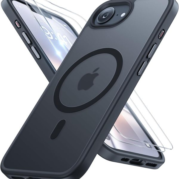 miracase for iPhone 16e case & iPhone 17e Case for MagSafe [with 2×9H+ Screen Protectors] TOP Military-Grade Protection Shockproof with Velvet Touch for iPhone 16e/17e Phone Case 6.1", Matte Black