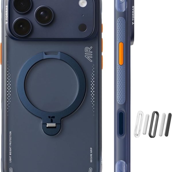 TORRAS Ostand Q3 Air for iPhone 17 Pro Max Case with 360 Magnetic Stand, Fit for MagSafe, Mil-Grade Drop Tested, Camera Control Button, Shockproof Phone Case for iPhone 17 Pro Max 6.9", Midnight Blue