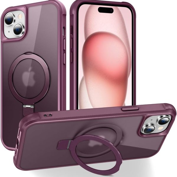 CHAOFEnG Compatible with iPhone 15 Case with Stand, Wine Red
