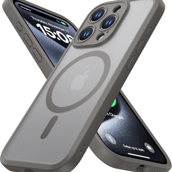 ImpactStrong Magnetic Guard Designed for iPhone 15 Pro Case [Camera Protection] [Military Grade Drop Tested] [Compatible with MagSafe] Slim Translucent Matte Phone Case (6.1") - Gray