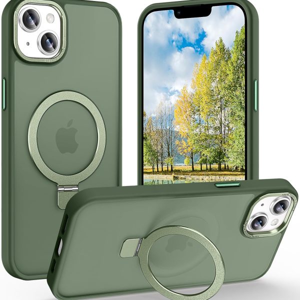 Magnetic for iPhone 13 Case with Ring Stand, Midnight Green