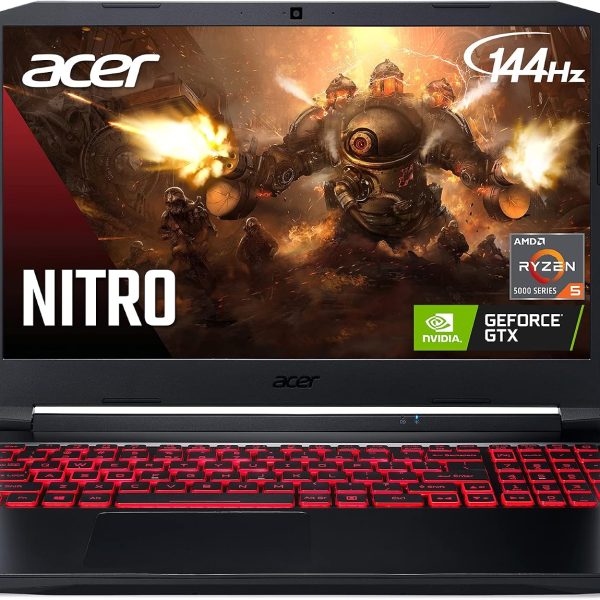 acer Nitro 5 AN515-45-R83Z Gaming Laptop, AMD Ryzen 5 5600H Hexa-Core Processor | NVIDIA GeForce GTX 1650 | 15.6" FHD 144Hz IPS Display | 8GB DDR4 | 256GB NVMe SSD | WiFi 6 | Backlit Keyboard